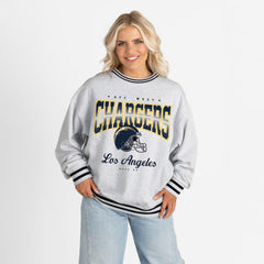 Los Angeles Chargers Gameday Couture Women's Oversized Gridiron Drive Ringer Stripe Sweatshirt - Ash/Black Sweatshirts