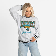 Jacksonville Jaguars Gameday Couture Women's Oversized Gridiron Drive Ringer Stripe Sweatshirt - Ash/Black Sweatshirts