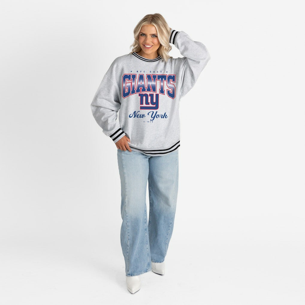 New York Giants Gameday Couture Women's Oversized Gridiron Drive Ringer Stripe Sweatshirt - Ash/Black Sweatshirts