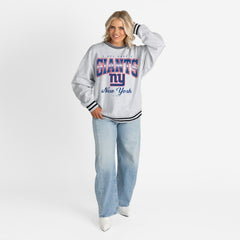New York Giants Gameday Couture Women's Oversized Gridiron Drive Ringer Stripe Sweatshirt - Ash/Black Sweatshirts
