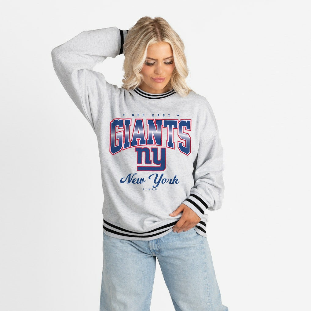 New York Giants Gameday Couture Women's Oversized Gridiron Drive Ringer Stripe Sweatshirt - Ash/Black Sweatshirts