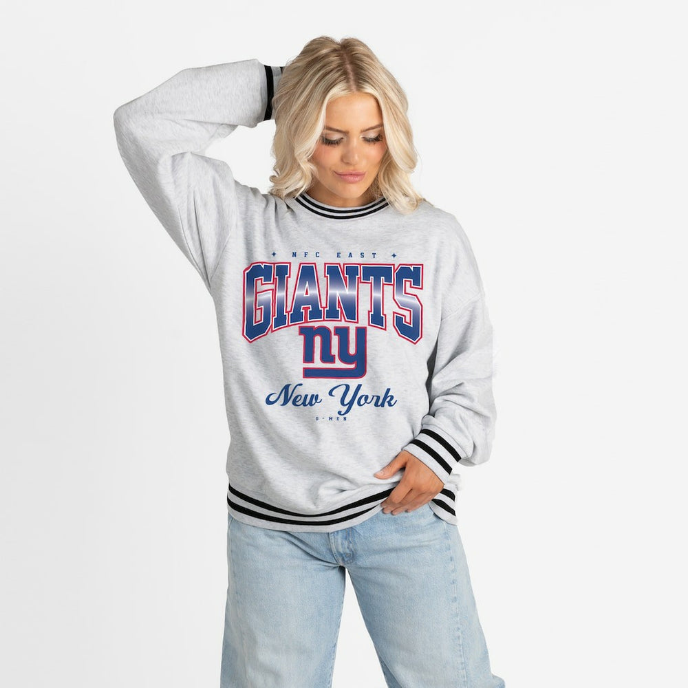 New York Giants Gameday Couture Women's Oversized Gridiron Drive Ringer Stripe Sweatshirt - Ash/Black Sweatshirts