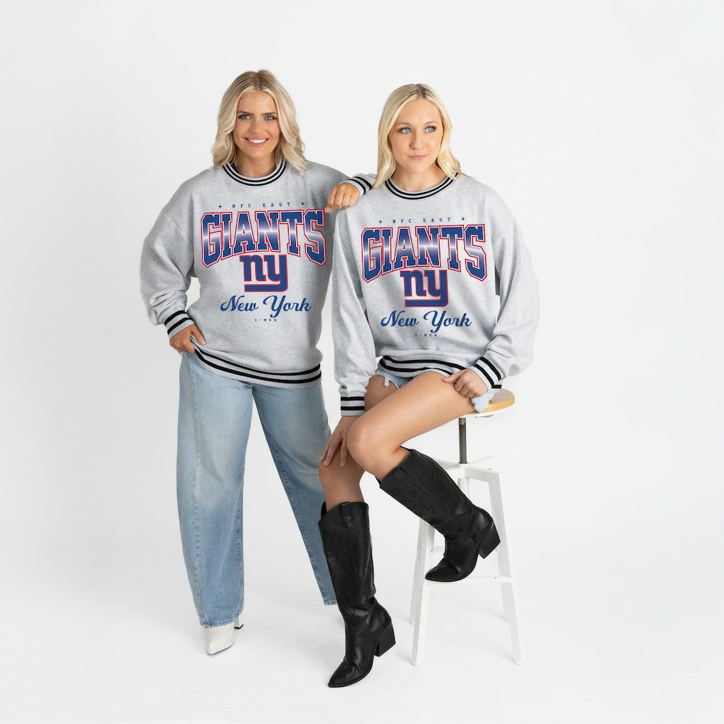 New York Giants Gameday Couture Women's Oversized Gridiron Drive Ringer Stripe Sweatshirt - Ash/Black Sweatshirts