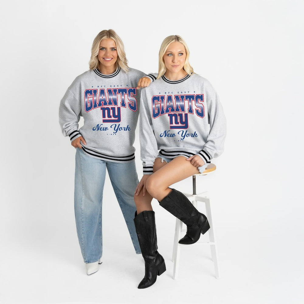New York Giants Gameday Couture Women's Oversized Gridiron Drive Ringer Stripe Sweatshirt - Ash/Black Sweatshirts