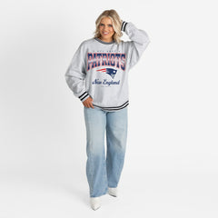 New England Patriots Gameday Couture Women's Oversized Gridiron Drive Ringer Stripe Sweatshirt - Ash/Black Sweatshirts