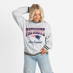New England Patriots Gameday Couture Women's Oversized Gridiron Drive Ringer Stripe Sweatshirt - Ash/Black Sweatshirts