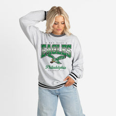 Philadelphia Eagles Gameday Couture Women's Oversized Gridiron Drive Ringer Stripe Sweatshirt - Ash/Black Sweatshirts