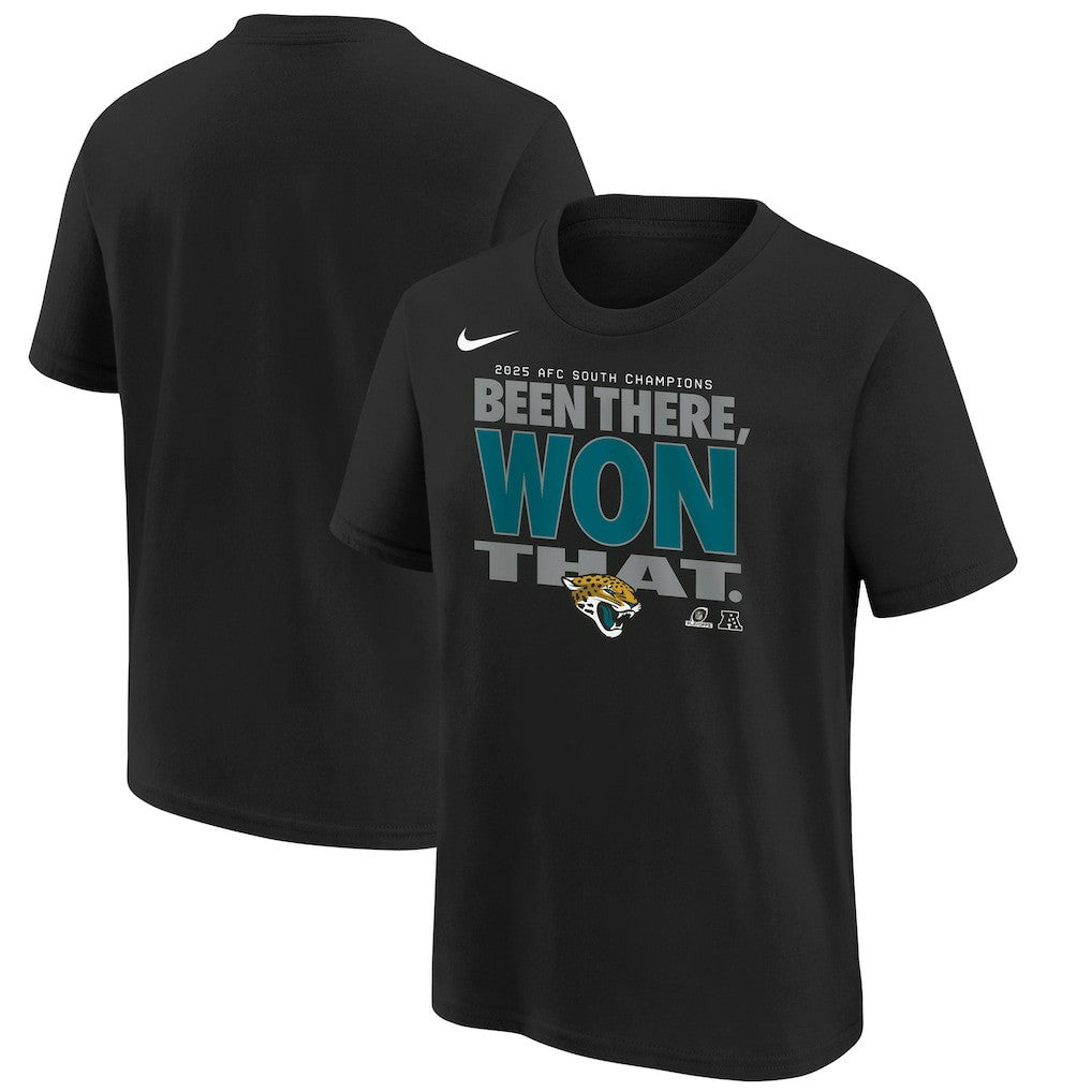 Jacksonville Jaguars Youth 2025 AFC South Division Champions Locker Room Trophy Collection T-Shirt - Black T-shirts