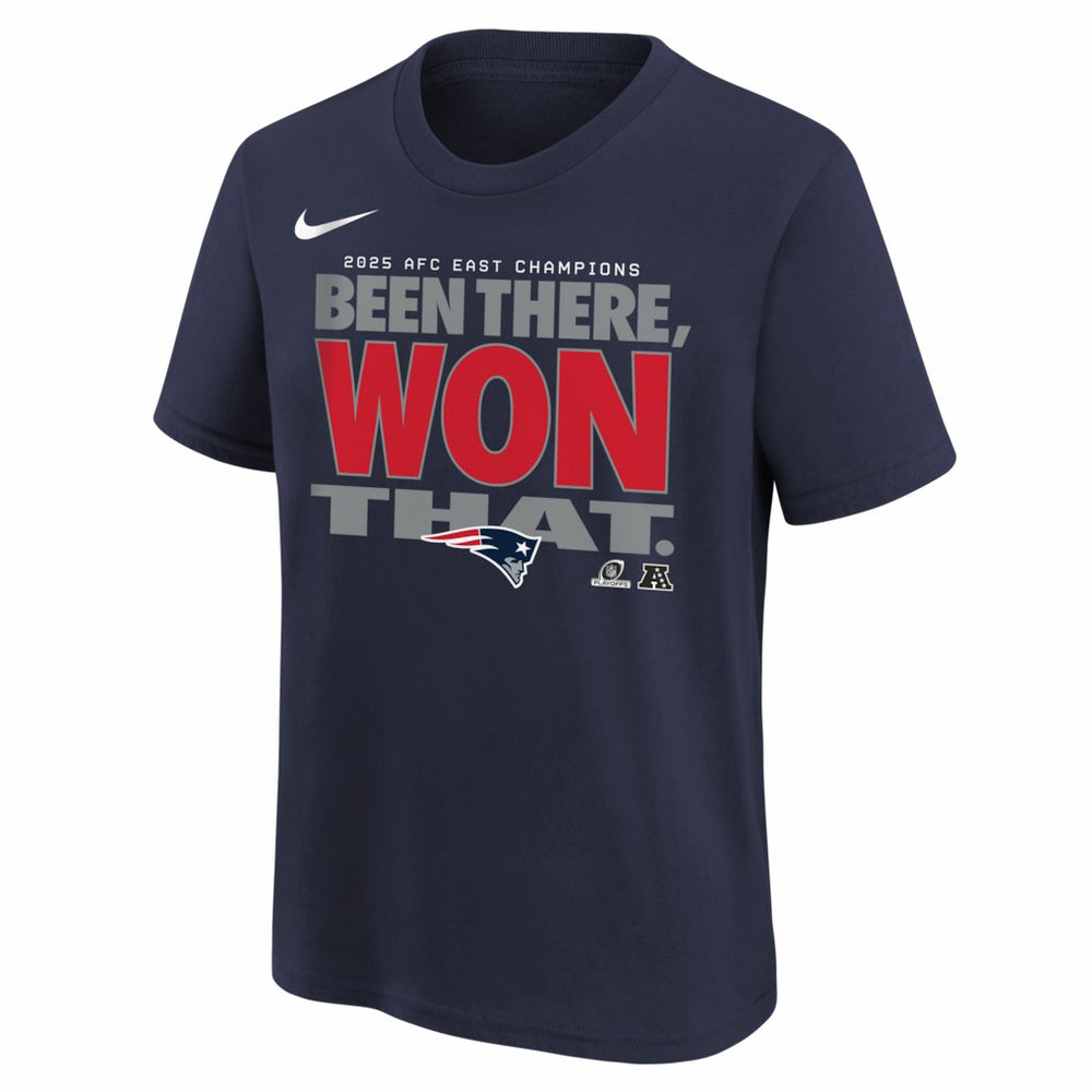 New England Patriots Youth 2025 AFC East Division Champions Locker Room Trophy Collection T-Shirt - Navy T-shirts