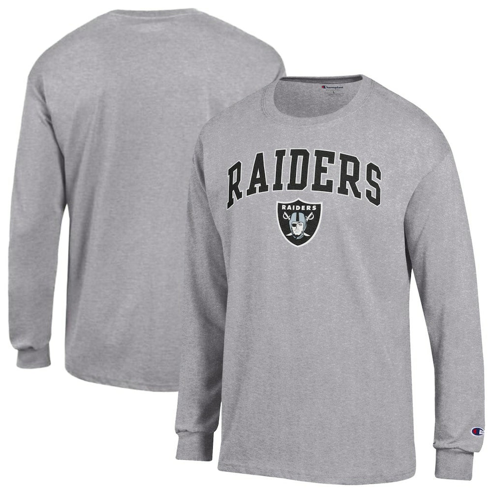 Las Vegas Raiders Champion Arch Over Logo Long Sleeve T-Shirt - Gray T-shirts