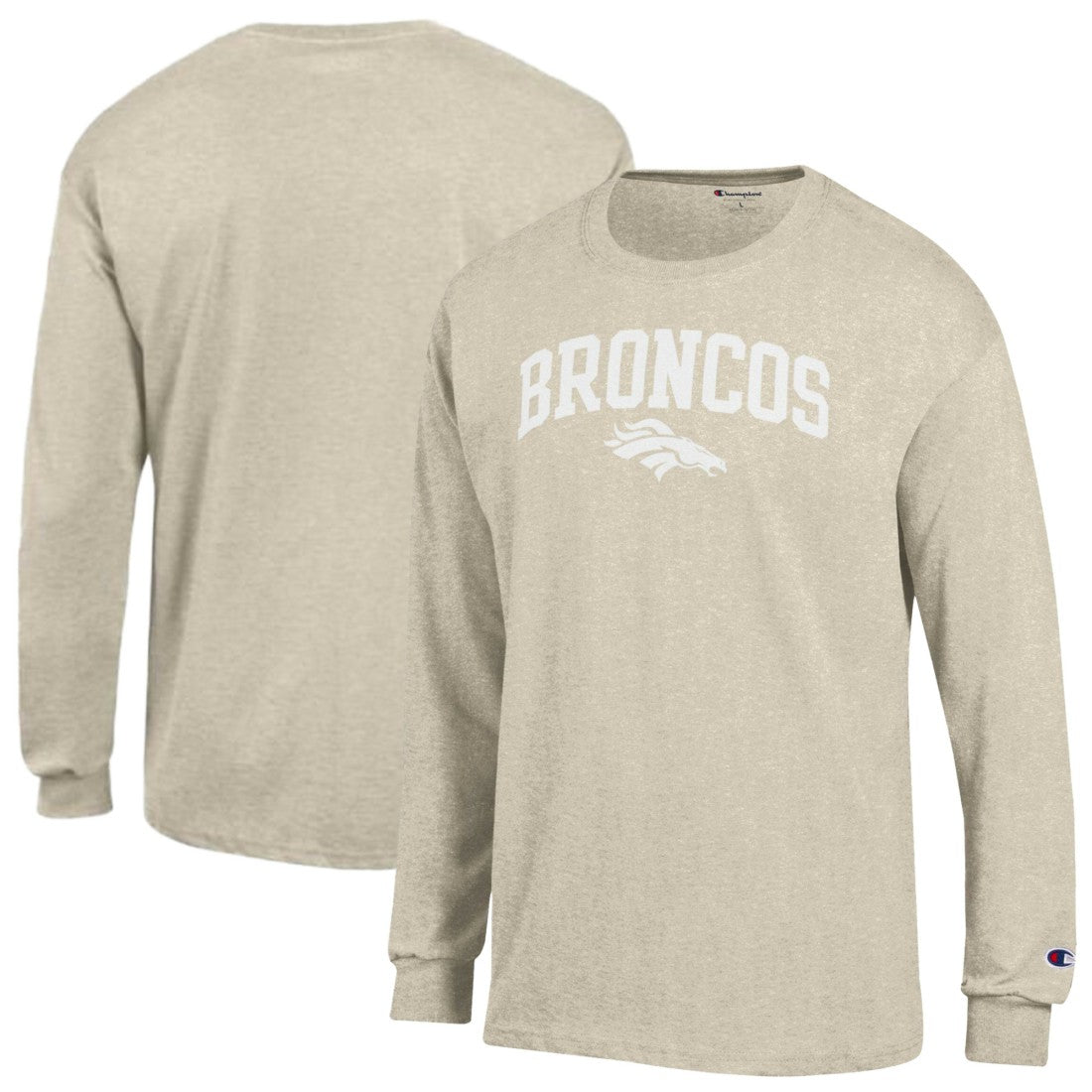Denver Broncos Champion White Ink Jersey Long Sleeve T-Shirt - Oatmeal T-shirts