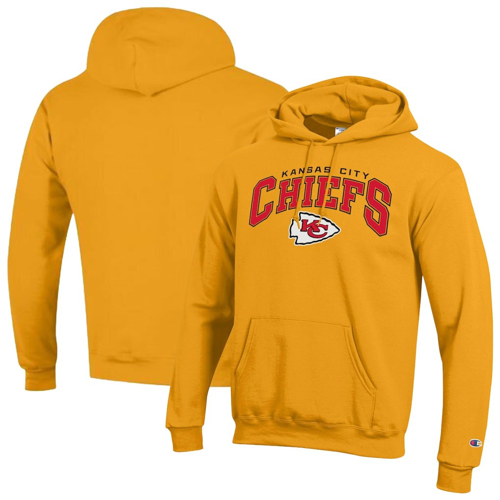 Kansas City Chiefs Champion Powerblend Arch over Logo Hoodie - Gold Hoodies