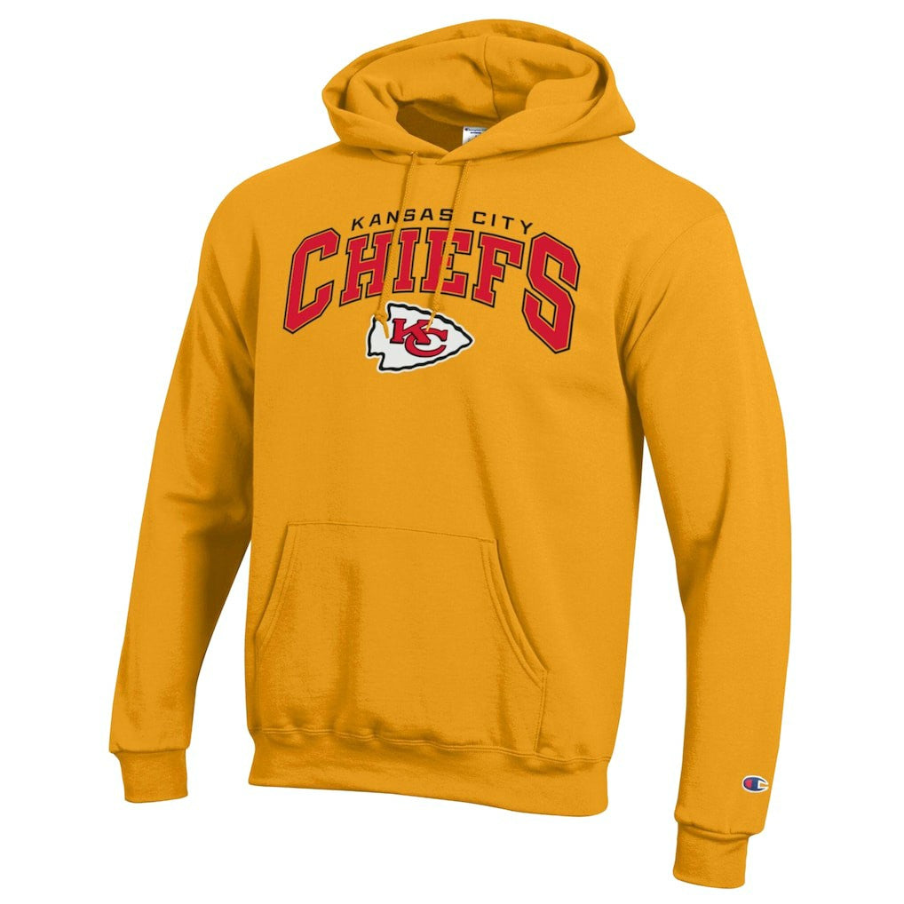 Kansas City Chiefs Champion Powerblend Arch over Logo Hoodie - Gold Hoodies