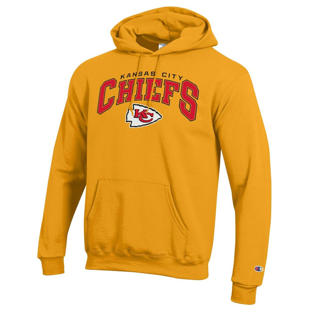 Kansas City Chiefs Champion Powerblend Arch over Logo Hoodie - Gold Hoodies