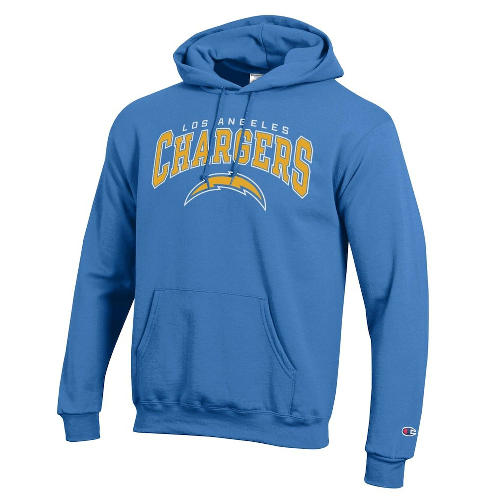 Los Angeles Chargers Champion Powerblend Arch over Logo Hoodie - Powder Blue Hoodies