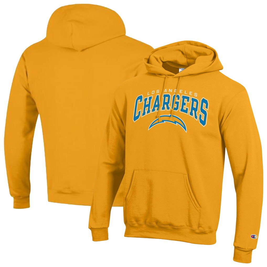 Los Angeles Chargers Champion Powerblend Arch over Logo Hoodie - Gold Hoodies