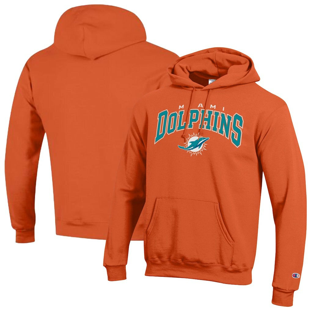 Miami Dolphins Champion Powerblend Arch over Logo Hoodie - Orange Hoodies
