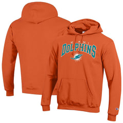 Miami Dolphins Champion Powerblend Arch over Logo Hoodie - Orange Hoodies