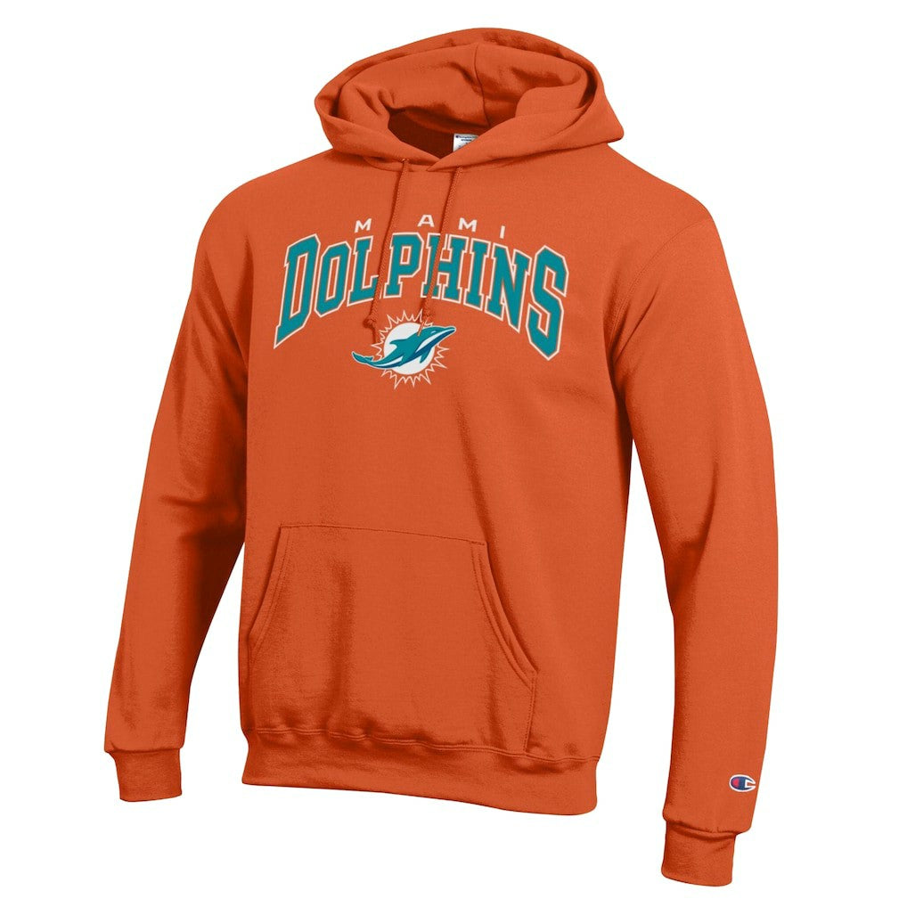 Miami Dolphins Champion Powerblend Arch over Logo Hoodie - Orange Hoodies