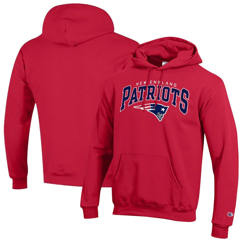 New England Patriots Champion Powerblend Arch over Logo Hoodie - Red Hoodies