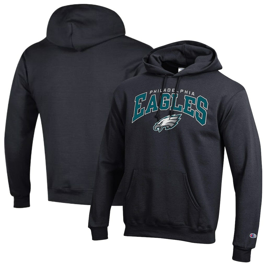 Philadelphia Eagles Champion Powerblend Arch over Logo Hoodie - Black Hoodies