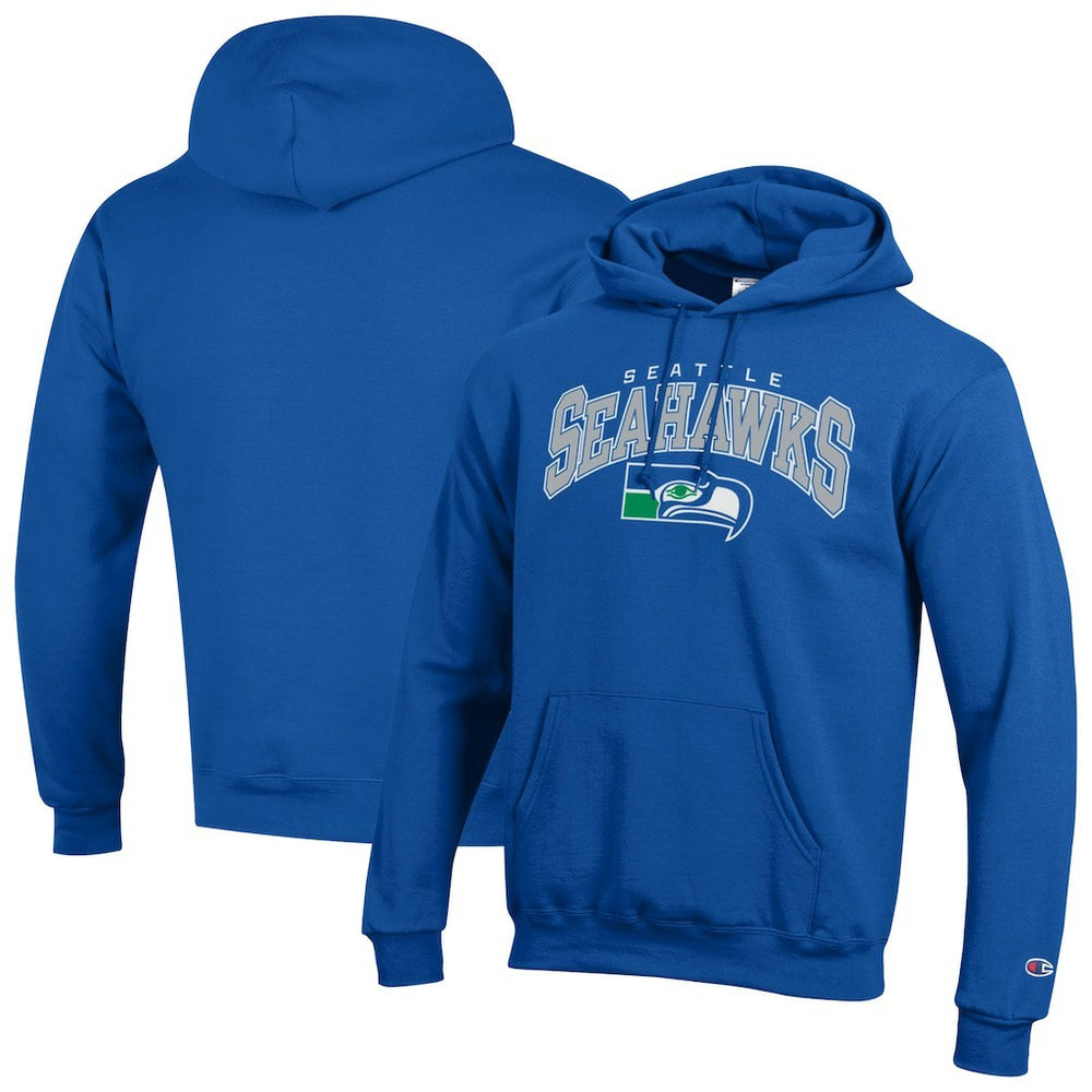 Seattle Seahawks Champion Powerblend Arch over Logo Hoodie - Royal Hoodies