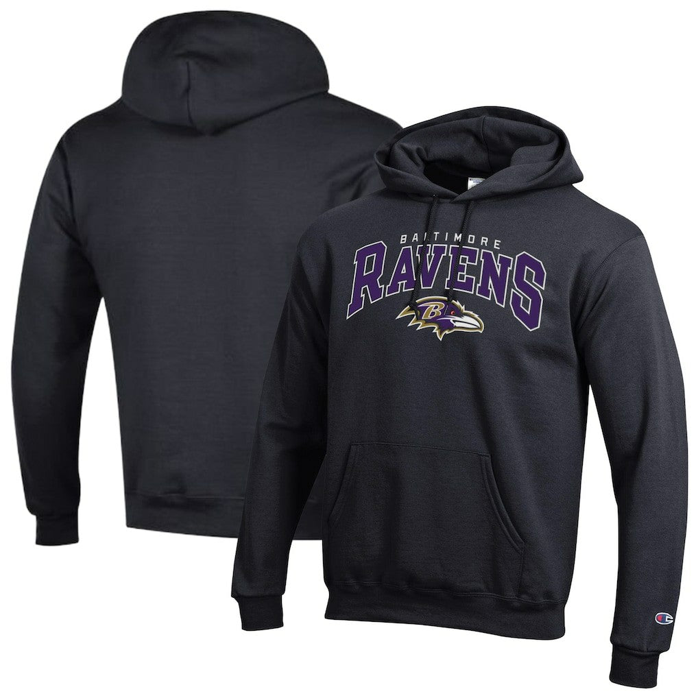 Baltimore Ravens Champion Powerblend Arch over Logo Hoodie - Black Hoodies