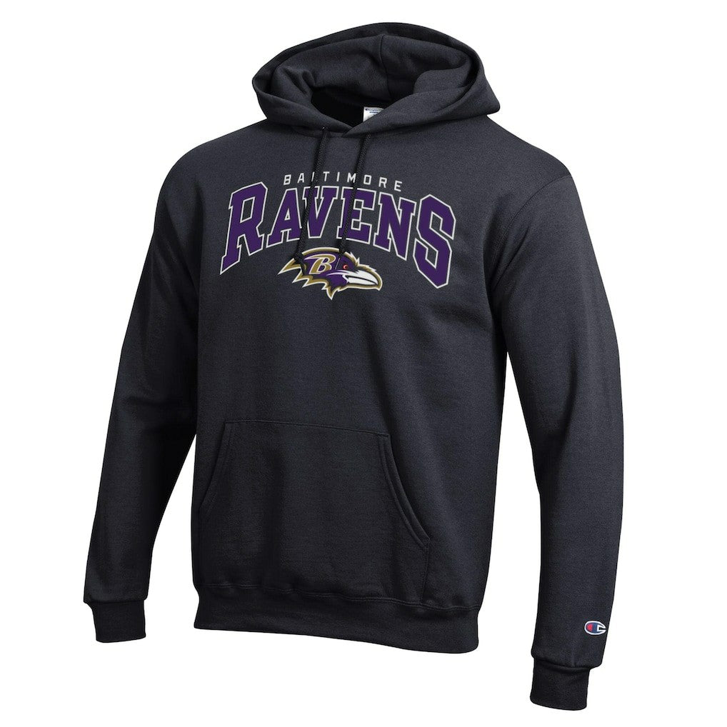 Baltimore Ravens Champion Powerblend Arch over Logo Hoodie - Black Hoodies