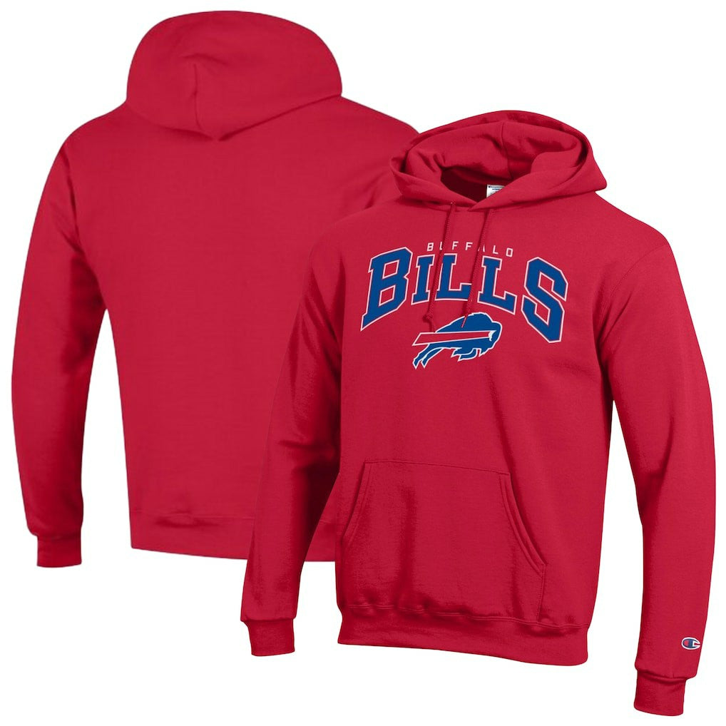Buffalo Bills Champion Powerblend Arch over Logo Hoodie - Red Hoodies