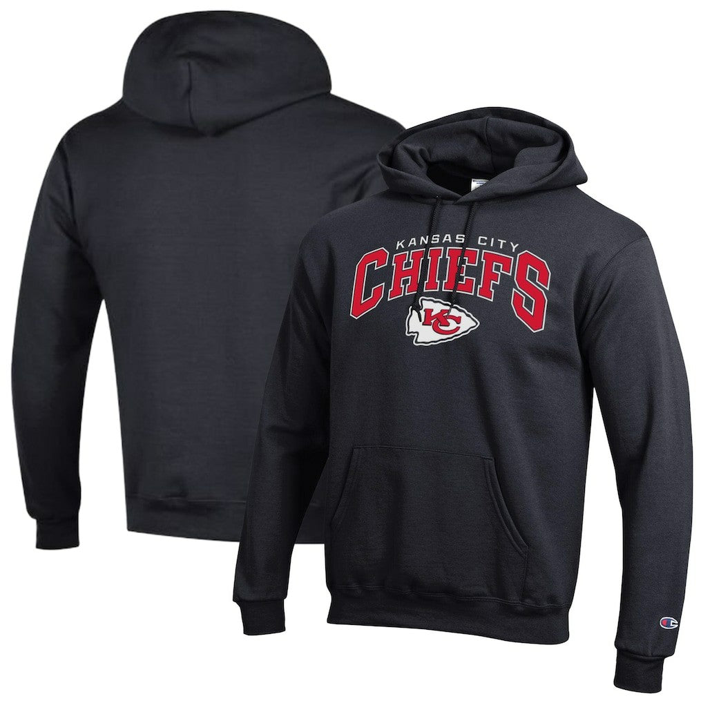 Kansas City Chiefs Champion Powerblend Arch over Logo Hoodie - Black Hoodies