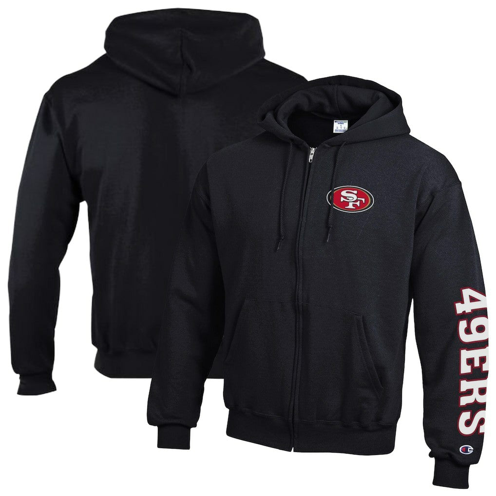 San Francisco 49ers Champion Powerblend Fleece Full-Zip Hoodie - Black Hoodies