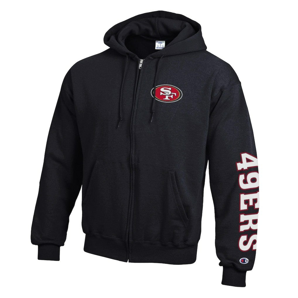 San Francisco 49ers Champion Powerblend Fleece Full-Zip Hoodie - Black Hoodies
