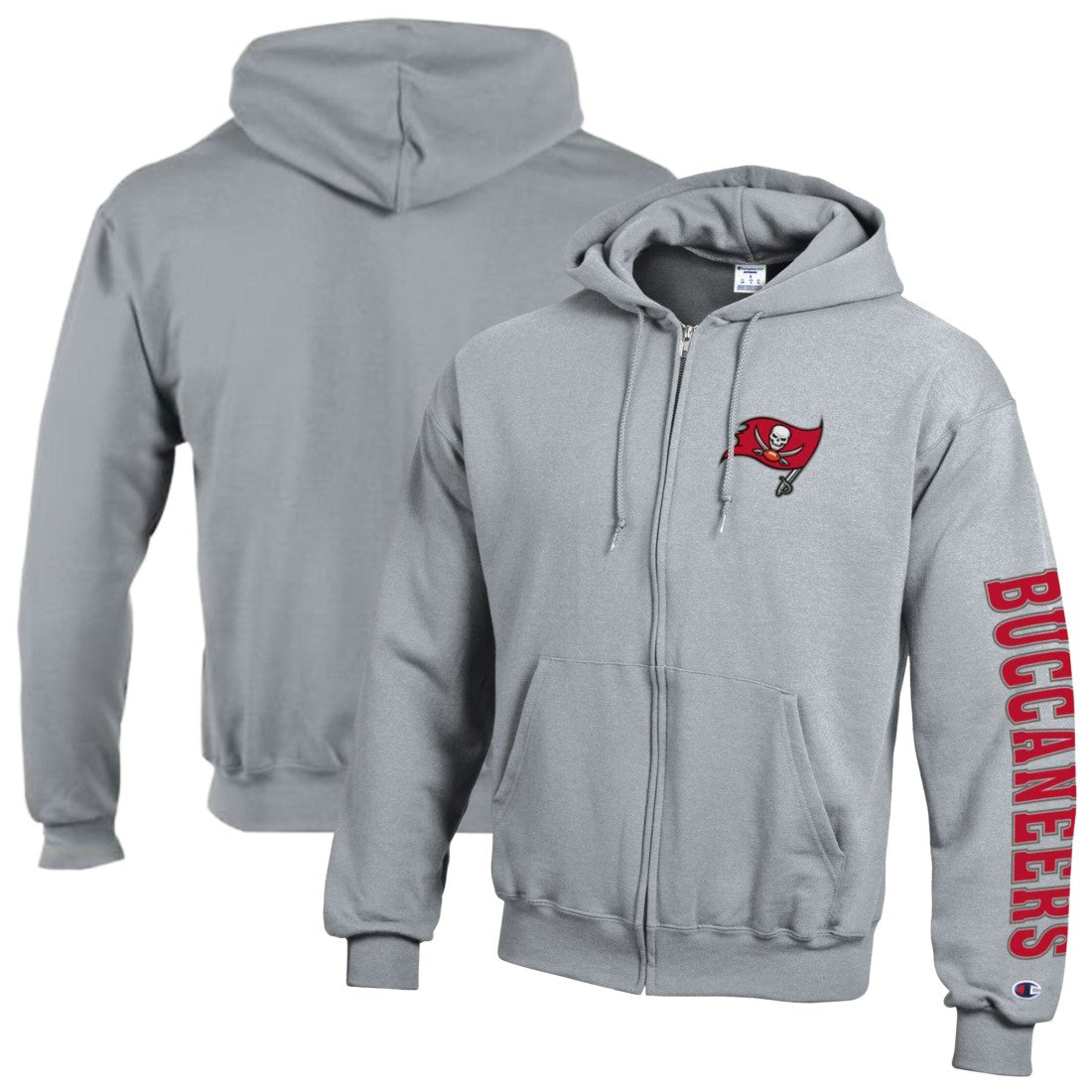 Tampa Bay Buccaneers Champion Powerblend Fleece Full-Zip Hoodie - Heather Charcoal Hoodies