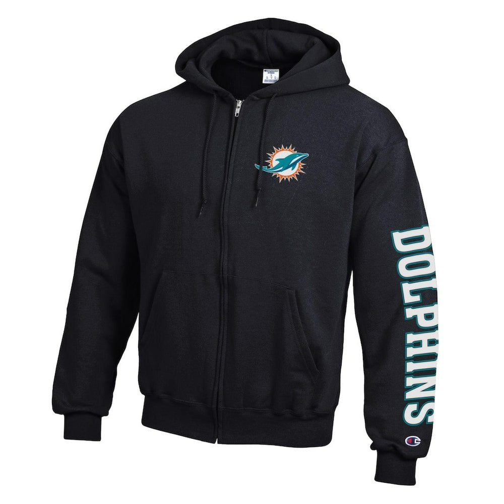 Miami Dolphins Champion Powerblend Fleece Full-Zip Hoodie - Black Hoodies
