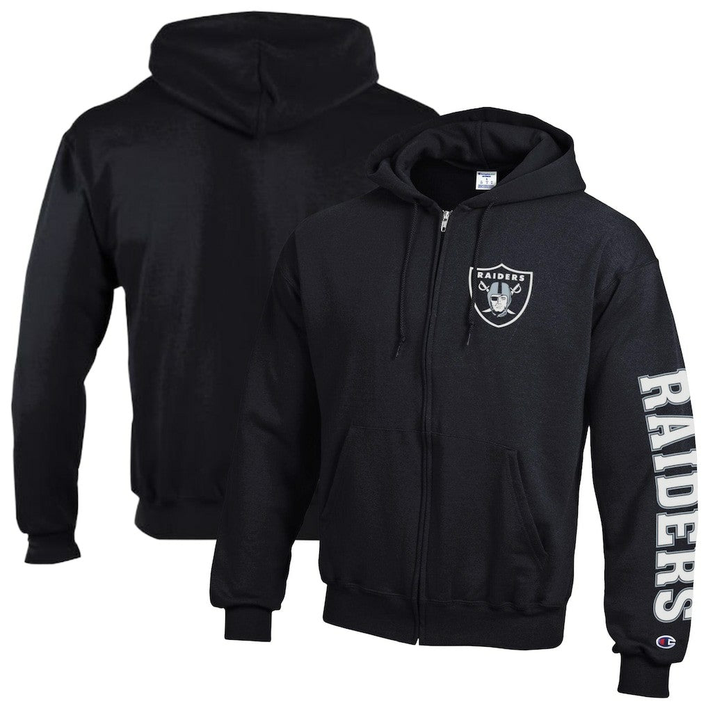 Las Vegas Raiders Champion Powerblend Fleece Full-Zip Hoodie - Black Hoodies