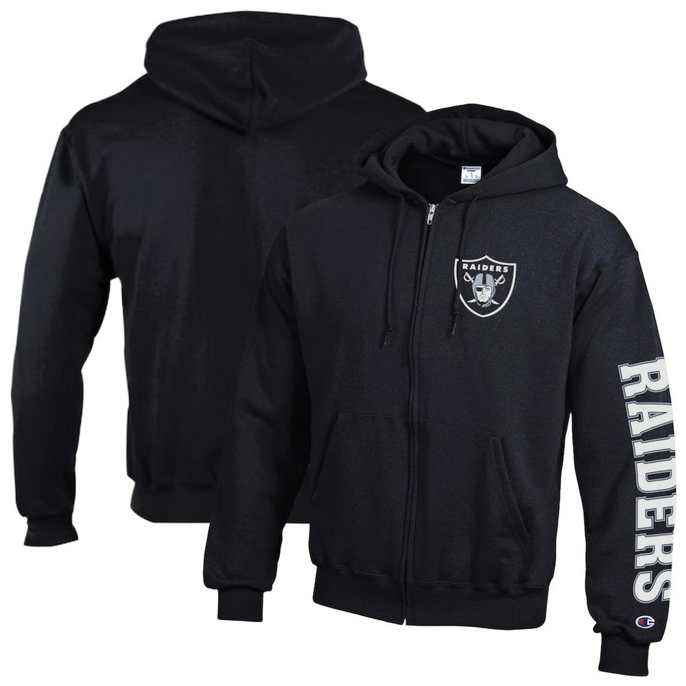 Las Vegas Raiders Champion Powerblend Fleece Full-Zip Hoodie - Black Hoodies