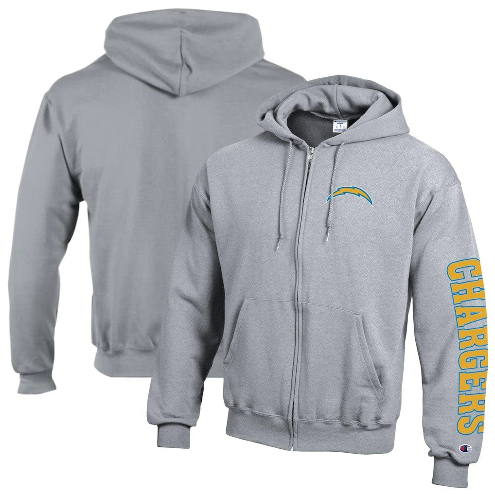 Los Angeles Chargers Champion Powerblend Fleece Full-Zip Hoodie - Heather Gray Hoodies