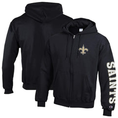 New Orleans Saints Champion Powerblend Fleece Full-Zip Hoodie - Black Hoodies