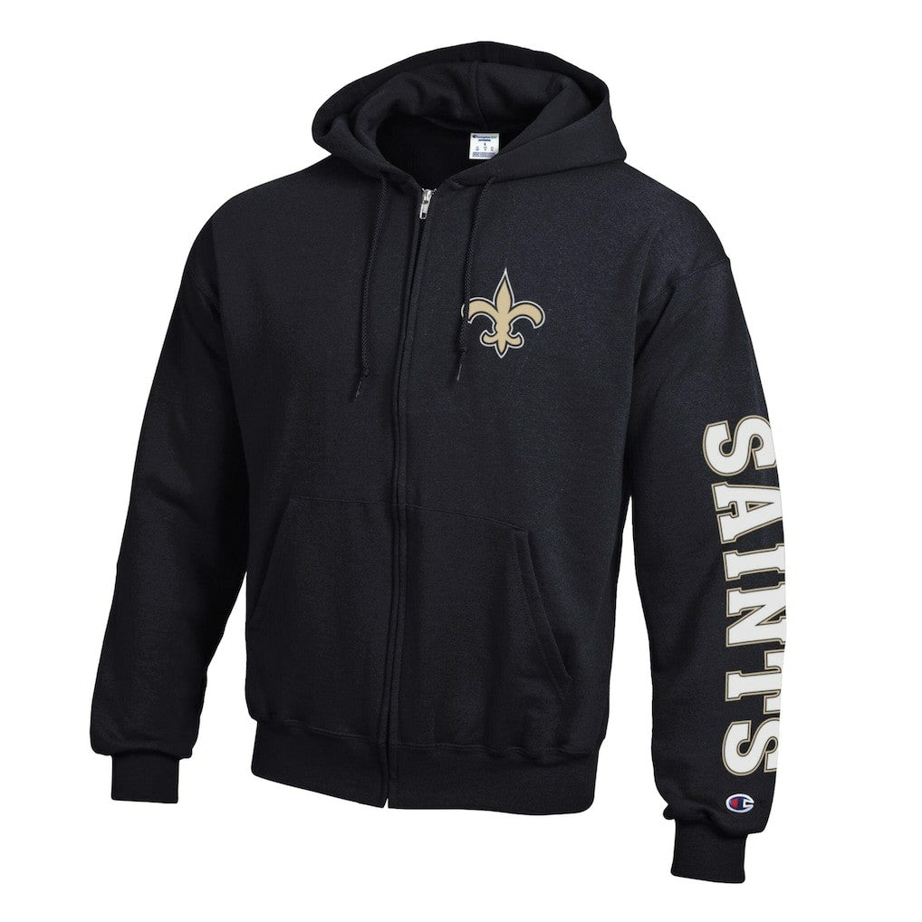 New Orleans Saints Champion Powerblend Fleece Full-Zip Hoodie - Black Hoodies