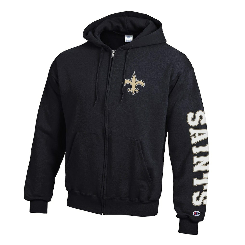 New Orleans Saints Champion Powerblend Fleece Full-Zip Hoodie - Black Hoodies