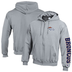 Denver Broncos Champion Powerblend Fleece Full-Zip Hoodie - Heather Gray Hoodies