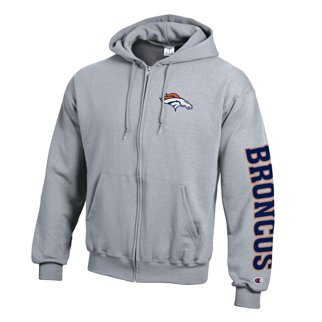 Denver Broncos Champion Powerblend Fleece Full-Zip Hoodie - Heather Gray Hoodies