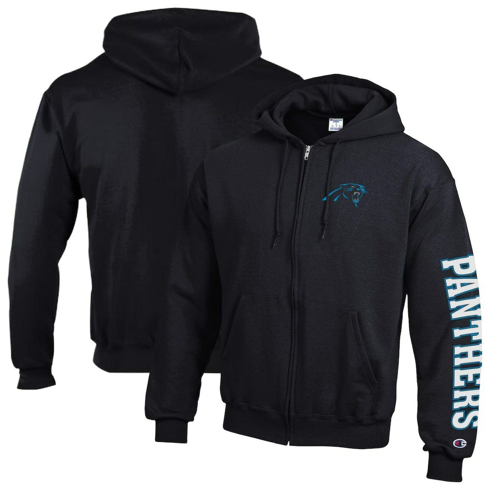 Carolina Panthers Champion Powerblend Fleece Full-Zip Hoodie - Black Hoodies