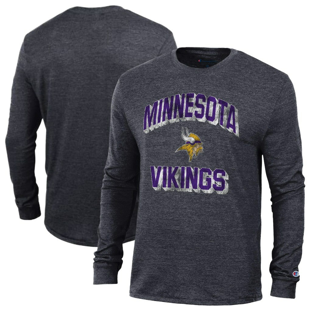 Minnesota Vikings Champion Ultimate Tri-Blend Long Sleeve T-Shirt - Heather Black T-shirts