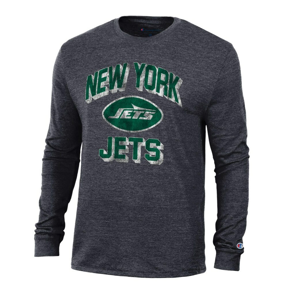New York Jets Champion Ultimate Tri-Blend Long Sleeve T-Shirt - Heather Black T-shirts