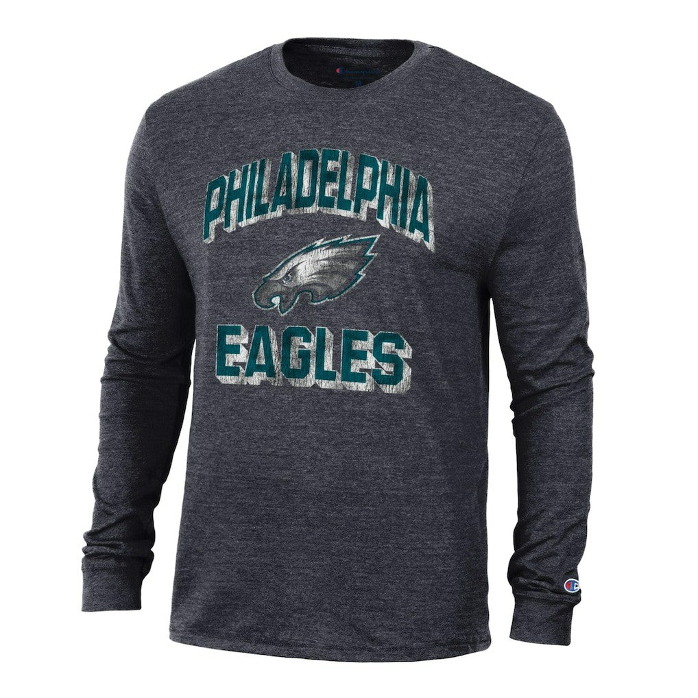 Philadelphia Eagles Champion Ultimate Tri-Blend Long Sleeve T-Shirt - Heather Black T-shirts
