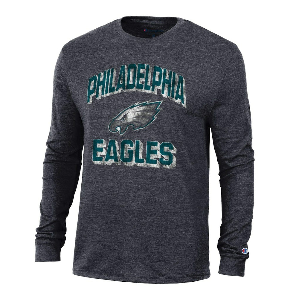 Philadelphia Eagles Champion Ultimate Tri-Blend Long Sleeve T-Shirt - Heather Black T-shirts
