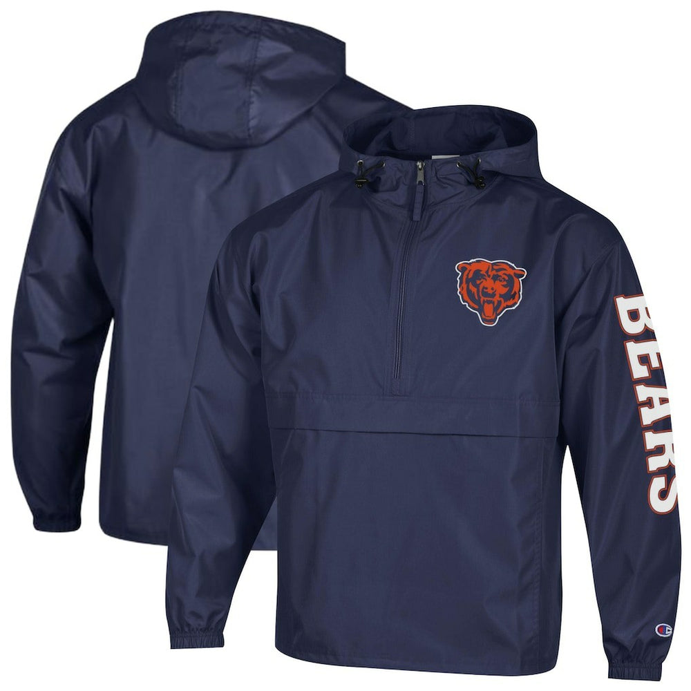Chicago Bears Champion Packable Windbreaker Half-Zip Jacket - Navy Jackets