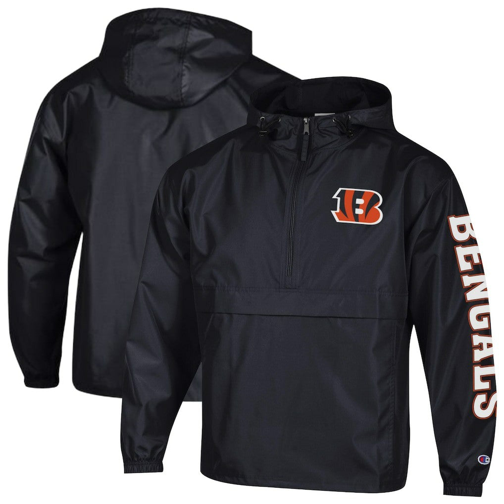 Cincinnati Bengals Champion Packable Windbreaker Half-Zip Jacket - Black Jackets