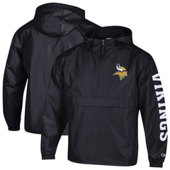 Minnesota Vikings Champion Packable Windbreaker Half-Zip Jacket - Black Jackets